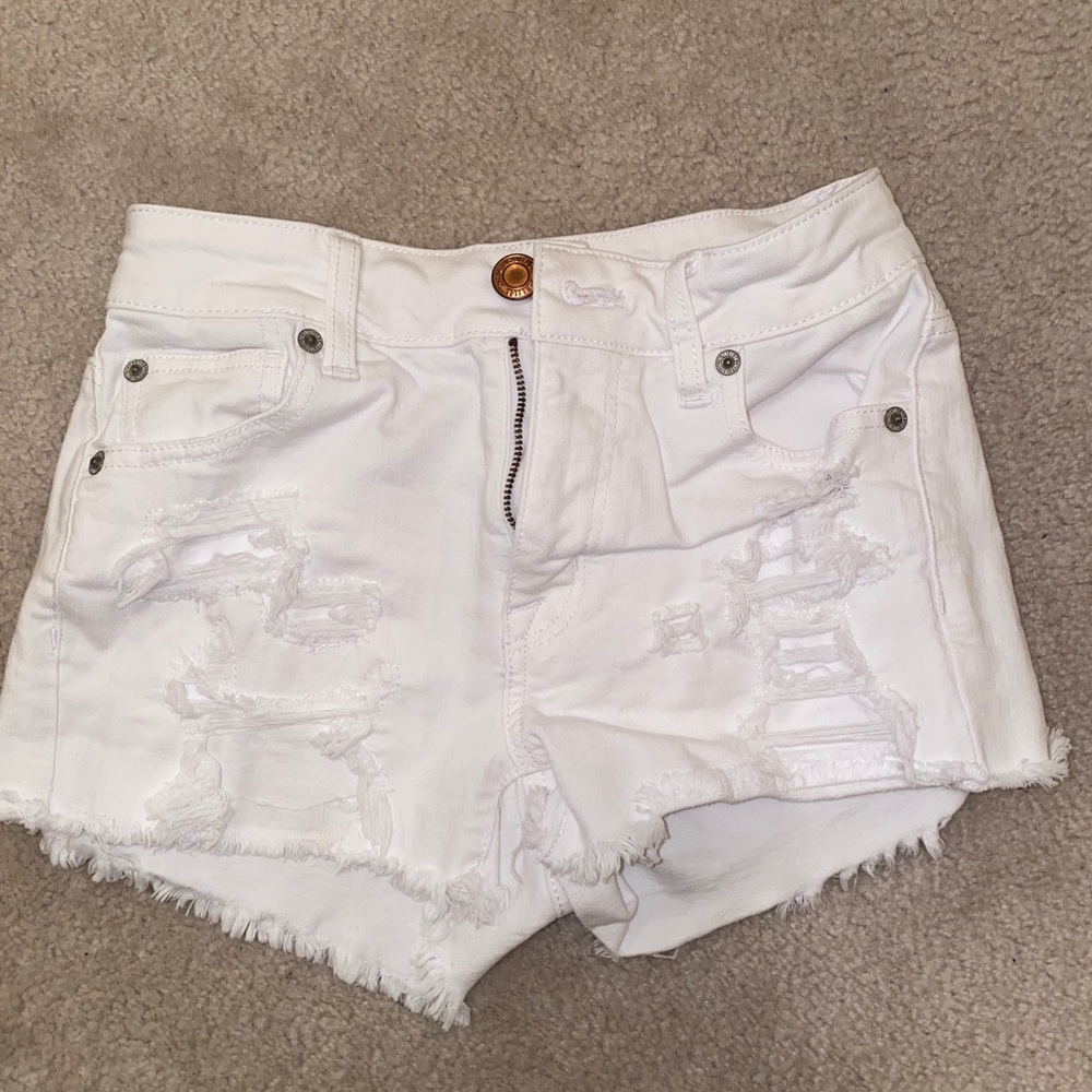 American Eagle White Ripped Jean Shorts